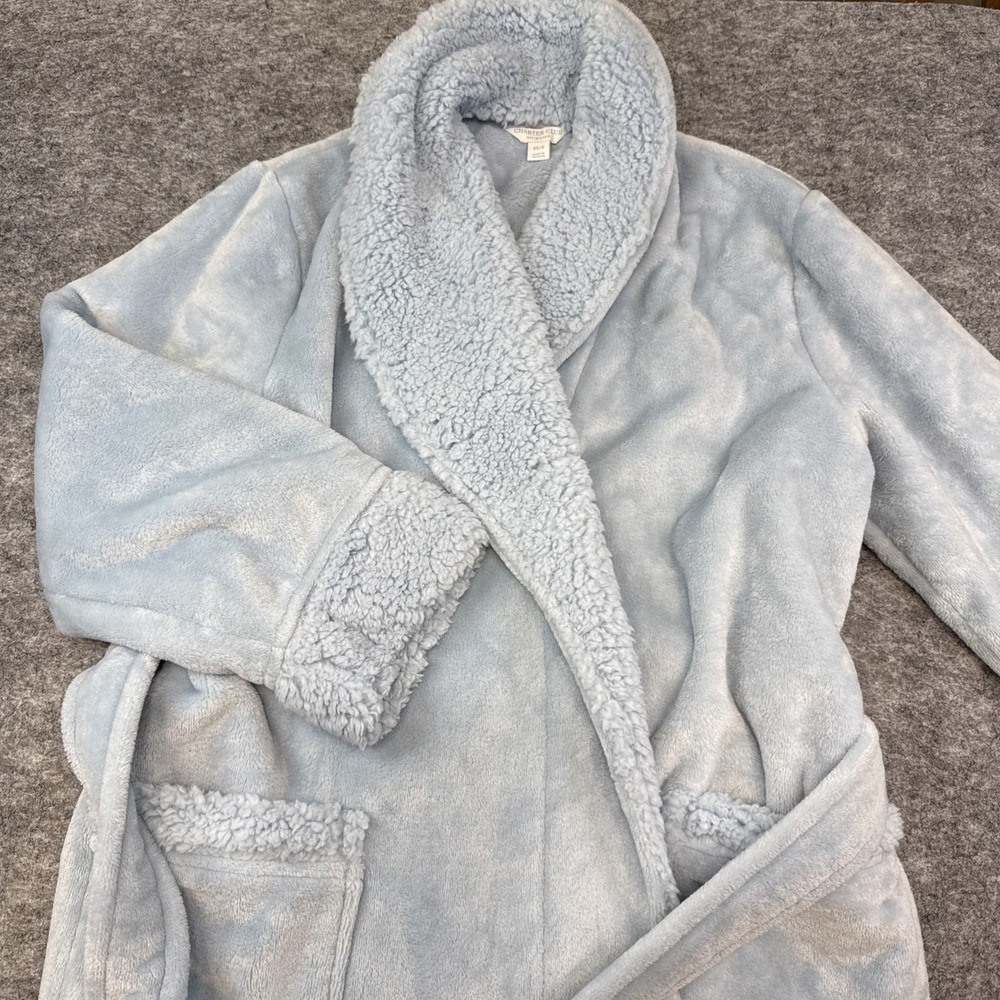 Charter Club robe women's small pastel blue fuzzy fleece cozy luxurious pajamas